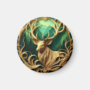 Majestätischer Buck, der in einen ruhigen Wald hin Magnet