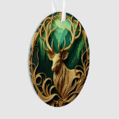 Majestätischer Buck, der in einen ruhigen Wald hin Ornament (Vorderseite)