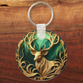 Majestätischer Buck, der in einen ruhigen Wald hin Schlüsselanhänger (Vorderseite)