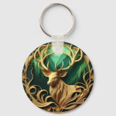 Majestätischer Buck, der in einen ruhigen Wald hin Schlüsselanhänger (Rückseite)