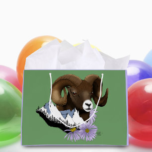 Majestätischer Dickhorn-Braunschaf-Widder Grüne Be Große Geschenktüte