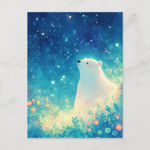 Majestätischer Eisbär in sternenklarer Nachtwiese Postkarte