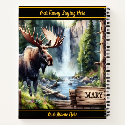 Majestätischer Elch am Wasserfall in einem ruhigen Notizblock (Rückseite)