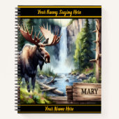 Majestätischer Elch am Wasserfall in einem ruhigen Notizblock (Vorderseite)