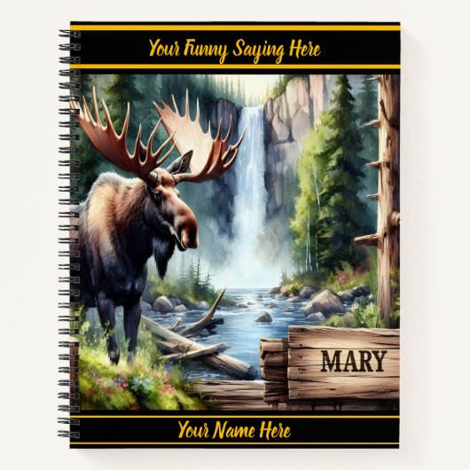 Majestätischer Elch am Wasserfall in einem ruhigen Notizblock (Vorderseite)