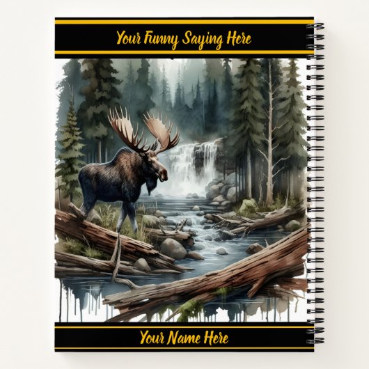 Majestätischer Elch an einem ruhigen Waldwasserfal Notizblock (Rückseite)