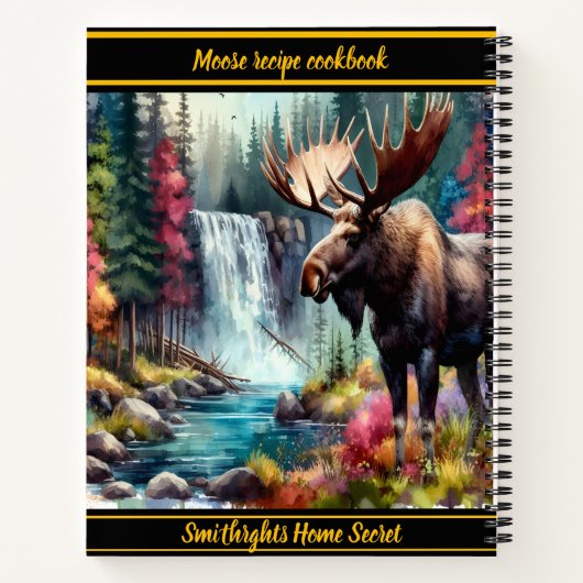 Majestätischer Elch durch einen Wasserfall im Herb Notizblock (Rückseite)