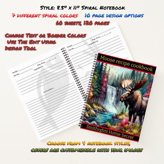 Majestätischer Elch durch einen Wasserfall im Herb Notizblock