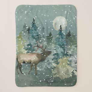 Majestätischer Elch im Wald bei Vollmond-Schneefal Sherpadecke