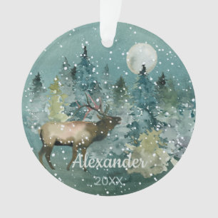 Majestätischer Elchwald Vollmond Schneefall Wasser Ornament