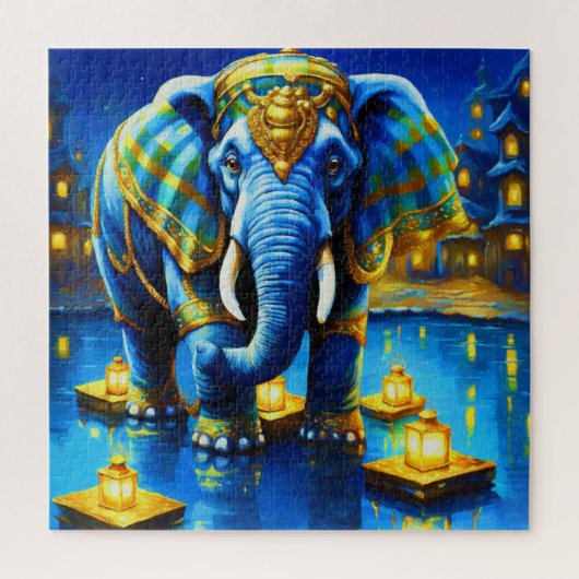 Majestätischer Elefant in Blau Puzzle (Vertikal)