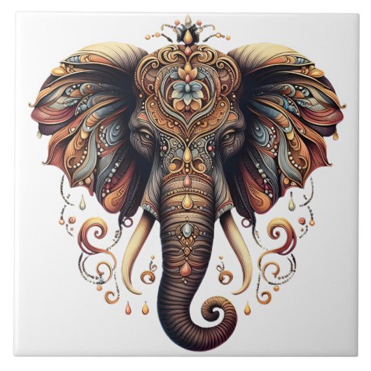 Majestätischer Elefant mit komplizierten Mustern Fliese (Vorderseite)
