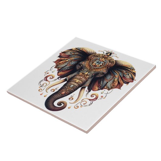 Majestätischer Elefant mit komplizierten Mustern Fliese (Seite)