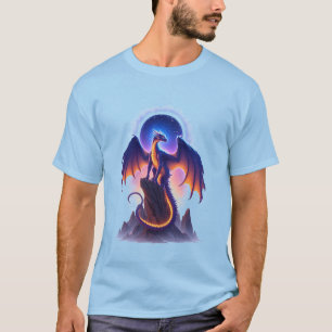 Majestätischer Fantasy-Drache auf einem Berg thron T-Shirt