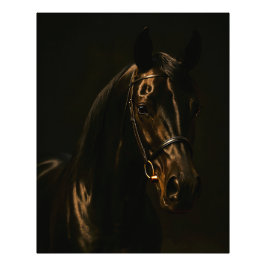 Majestätischer Fuchsbrauner Hengst im Dunkeln Fotodruck