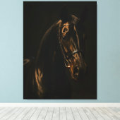 Majestätischer Fuchsbrauner Hengst im Dunkeln Leinwanddruck (Insitu (Holzboden))