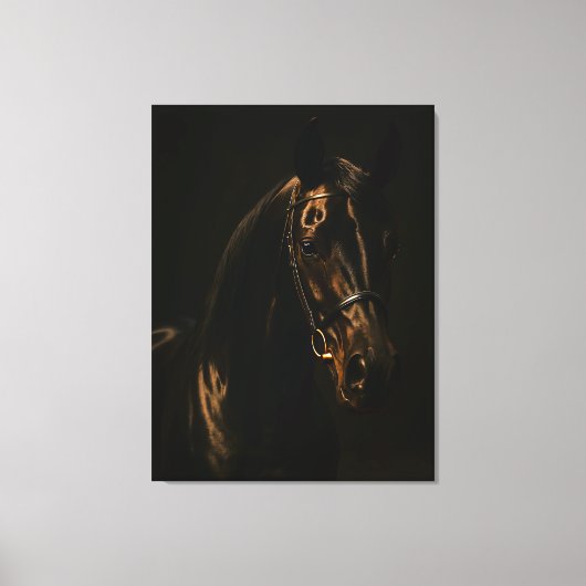 Majestätischer Fuchsbrauner Hengst im Dunkeln Leinwanddruck (Vorderseite)