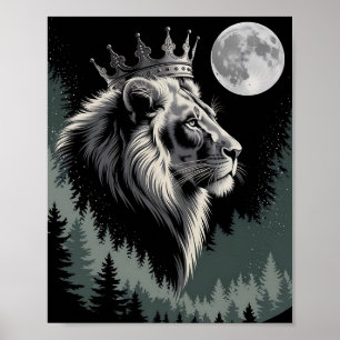 Majestätischer gekrönter Löwenmondwald Poster