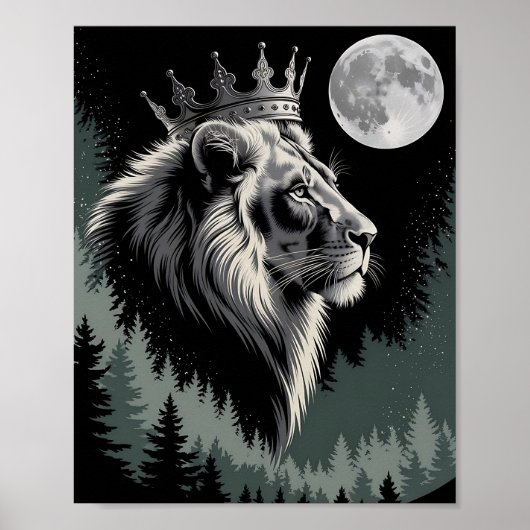 Majestätischer gekrönter Löwenmondwald Poster (Vorne)