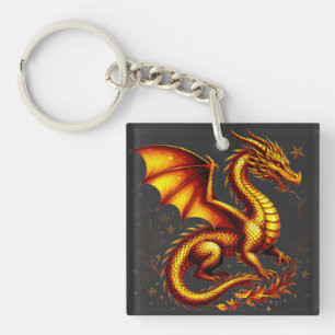 Majestätischer goldener Drache mit goldenen Schupp Schlüsselanhänger