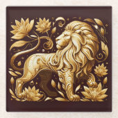 Majestätischer Goldener Löwe Glasuntersetzer (Vorderseite)