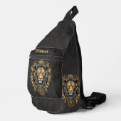 Majestätischer goldener Löwenkopf mit schwarzer Ma Crossbody Bag (Rechte Ecke)