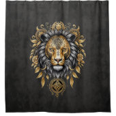 Majestätischer goldener Löwenkopf mit schwarzer Ma Duschvorhang (Vorderseite)