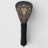 Majestätischer goldener Löwenkopf mit schwarzer Ma Golf Headcover (Vorderseite)