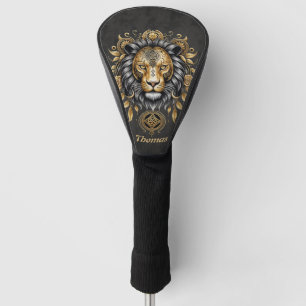 Majestätischer goldener Löwenkopf mit schwarzer Ma Golf Headcover