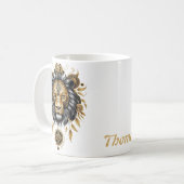Majestätischer goldener Löwenkopf mit schwarzer Ma Kaffeetasse (Vorderseite Links)