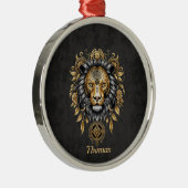 Majestätischer goldener Löwenkopf mit schwarzer Ma Ornament Aus Metall (Rechts)