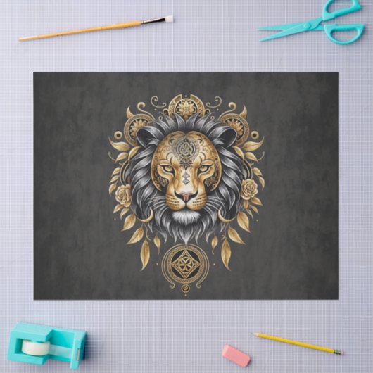 Majestätischer goldener Löwenkopf mit schwarzer Ma Seidenpapier (Basteln)