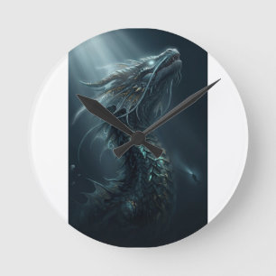 Majestätischer Goldschuppen-Seedrache - Tiefsee-Gu Runde Wanduhr