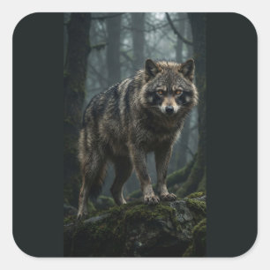 Majestätischer Grauwolf-Aufkleber – Wildnis-Gesche Quadratischer Aufkleber
