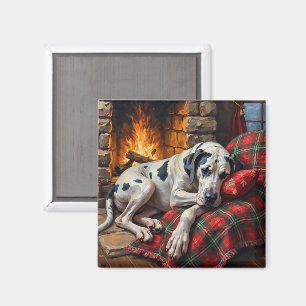 Majestätischer Great Dane schlafend am Kamin gemüt Magnet