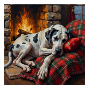 Majestätischer Great Dane schlafend am Kamin gemüt Poster