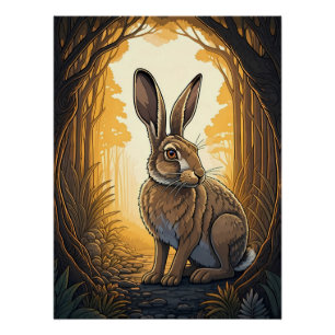 Majestätischer Hase im verzauberten Wald Poster