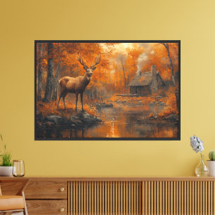 Majestätischer Hirsch Goldenes Sonnenuntergangs-Ta Leinwanddruck