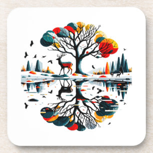 Majestätischer Hirsch im schneebedeckten Winterwal Getränkeuntersetzer