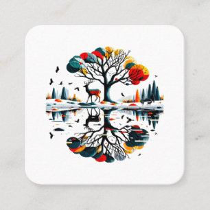 Majestätischer Hirsch im schneebedeckten Winterwal Quadratische Visitenkarte