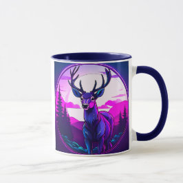 Majestätischer Hirsch in der Neonlandschaft. Tasse