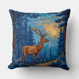 Majestätischer Hirsch in einem verzauberten Wald Kissen