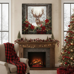 Majestätischer Hirsch Vintage Weihnachtsfenster Leinwanddruck