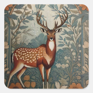 Majestätischer Hirsch William Morris inspiriertes Quadratischer Aufkleber