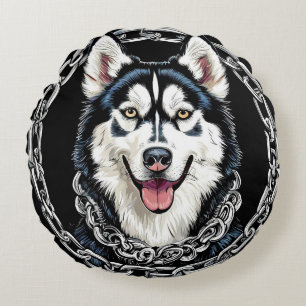 Majestätischer Husky-Hund mit kräftigen Farben Rundes Kissen