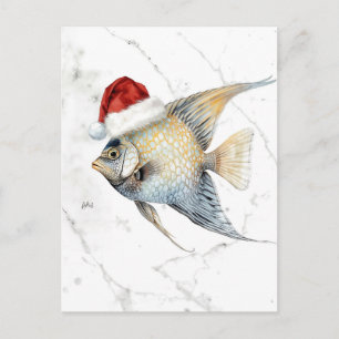 Majestätischer Kaiserfisch in Santa-Hut Aquarell Feiertagspostkarte