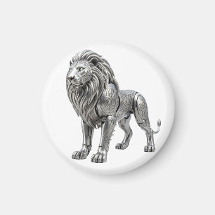 Majestätischer keltischer Silberlöwe mit aufwendig Magnet