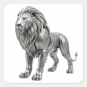 Majestätischer keltischer Silberlöwe mit aufwendig Quadratischer Aufkleber