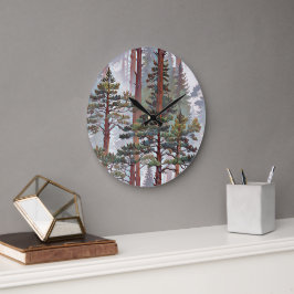 Majestätischer Kiefernwald – Friedliche Waldkunst Große Wanduhr