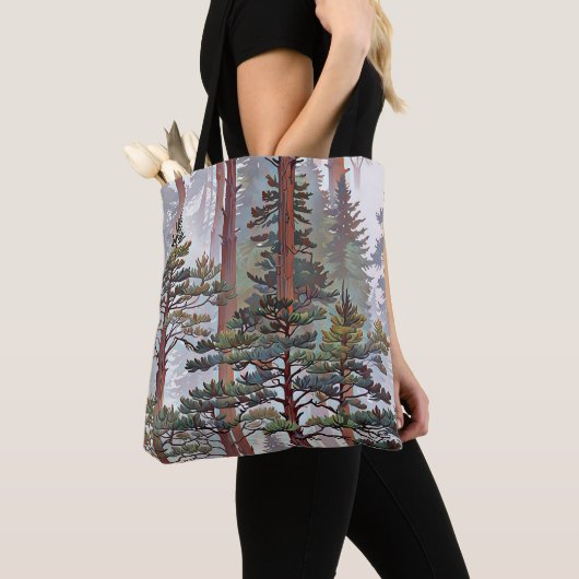 Majestätischer Kiefernwald – Friedliche Waldkunst Tasche (Von Nahem)